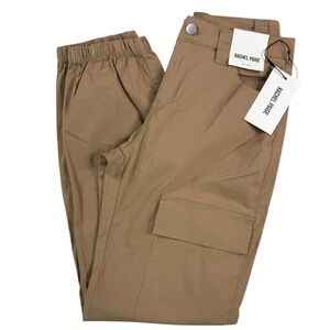 NWT Rachel Paige Tan Joggers Small Elastic Waist Cargo Pockets Pants
